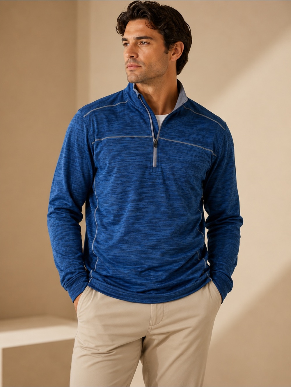 Pebble Beach Dry-Luxe Performance Blue Quarter Zip Pullover Medium